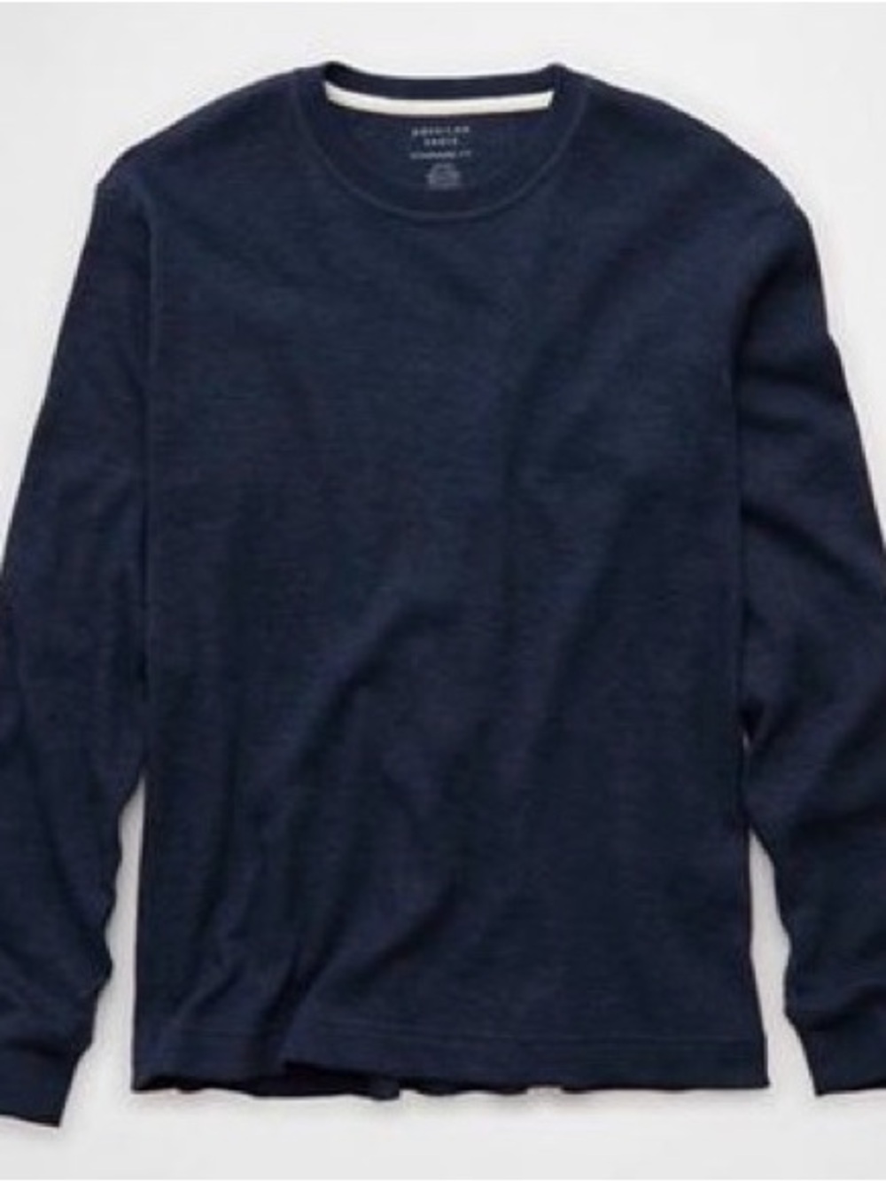 American Eagle Women Charcoal waffle Crewneck Long-Sleeve Shirt